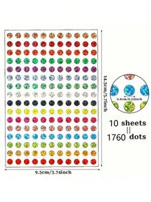 1760 Stücke/10 Blatt bunte, laserbeschichtete, glitzernde runde Punktaufkleber, 16 verschiedene Farben, ideal für Büro, Schule, Klassenzimmer, Geschenkeverpackung