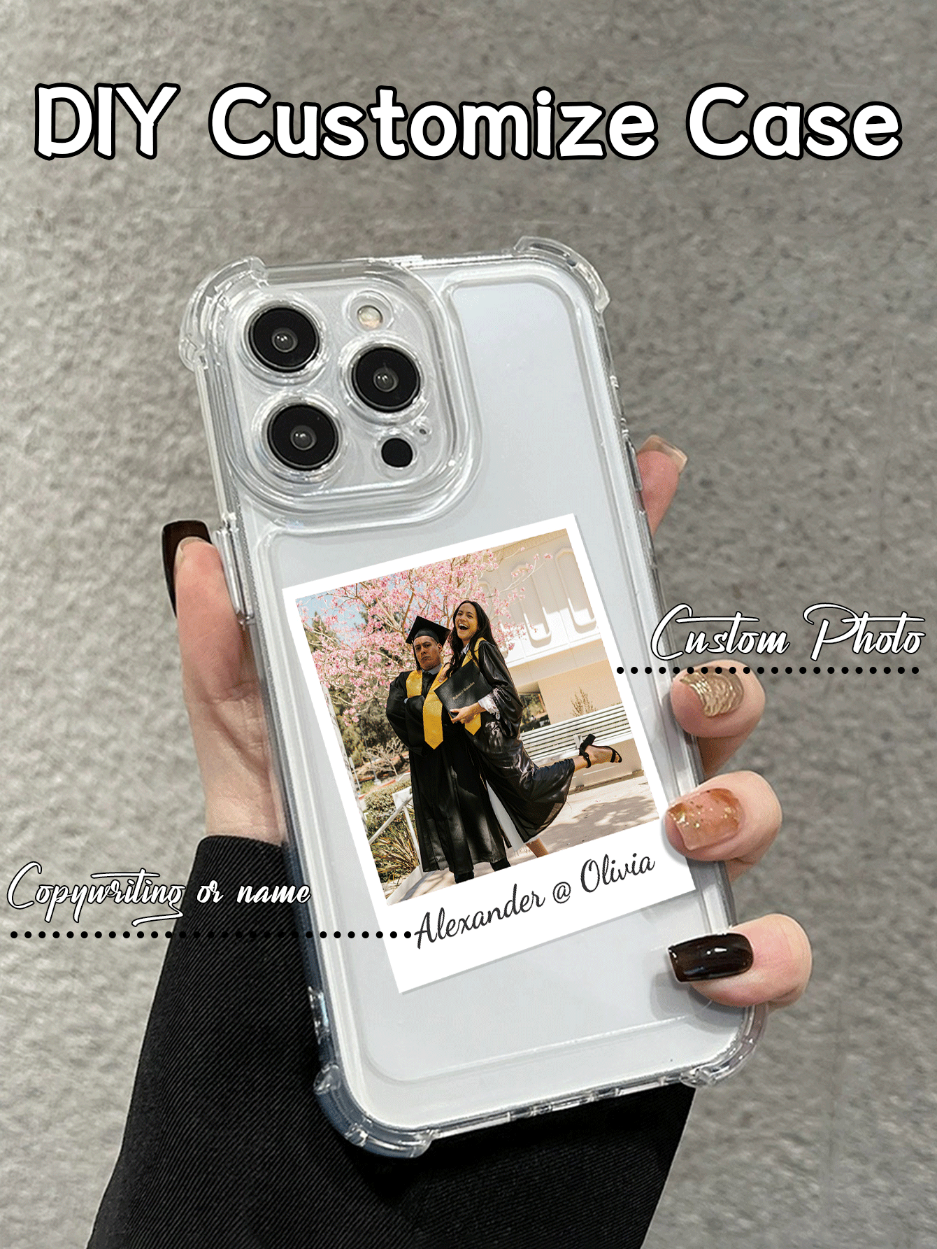 1 st. Aangepast afbeelding vierhoekig anti-val telefoonhoesje, aangepast naam telefoonhoesje, gepersonaliseerd fotoontwerp hoesje, aangepast fotohoesje, gepersonaliseerd telefoonhoesje met foto, aangepast afbeelding telefoonhoesje, compatibel met 11/12/13/14/15promax, Galaxy A15/A25/A35/A55/S23/24ultra-serie