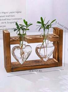 1pc Creative Wooden Frame Glass Planter, With Wooden Stand, For Indoor Hydroponic Plant, Home/Office/Garden Decor, Gift For Plant Lovers