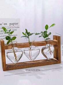 1pc Creative Wooden Frame Glass Planter, With Wooden Stand, For Indoor Hydroponic Plant, Home/Office/Garden Decor, Gift For Plant Lovers