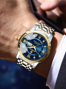BINBOND Luxury Watch For Man Elegant Date Week Waterproof Luminous Men Watch Quartz Stainless Steel Sports Men's Watches - Blue - View 6