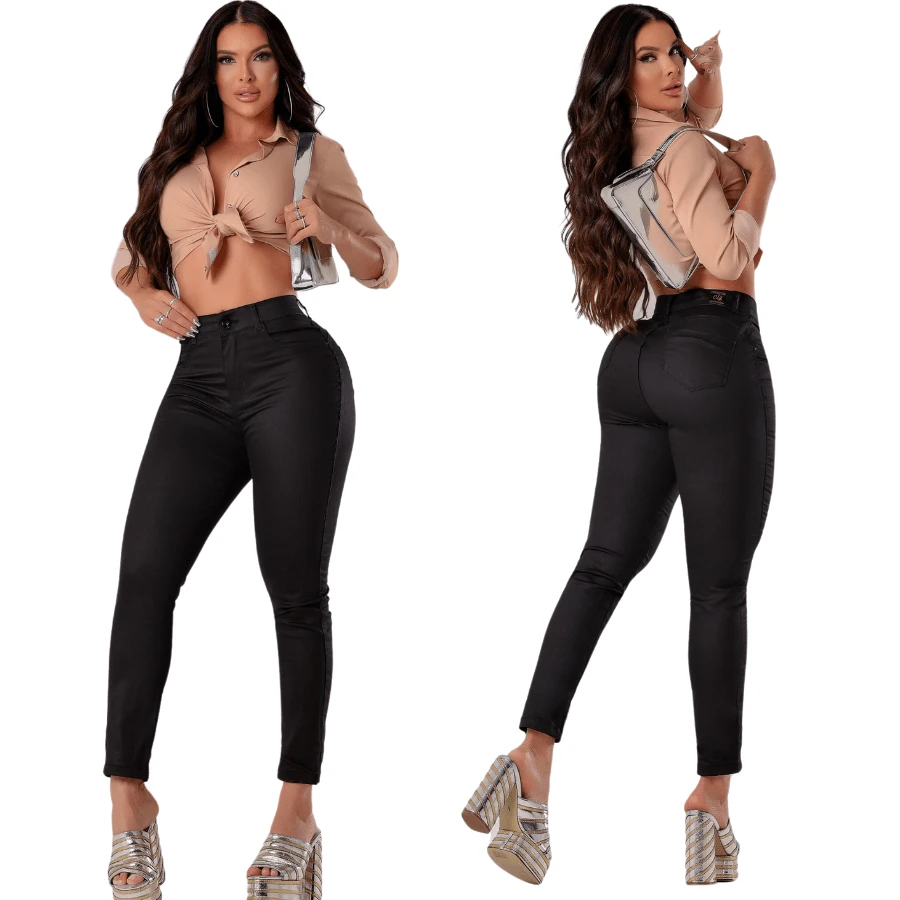 Calça Jeans feminina empina bumbum modeladora cintura alta com elastano