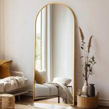 Floor Mirror Arched Full Length Mirror, 64"X21" Mirror Floor Length Standing Hanging Or Leaning Mirror Large Full Body Mirror Wall Mirror For Bedroom, Living Room, Aluminum Frame,Gold - 金色 - 查看 4