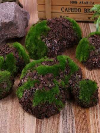 6pcs Artificial Moss Rocks, Landscaping Moss Decor, Mini Moss Balls Garden Props For Fairy Garden, Aquarium, Bonsai Planter Decoration