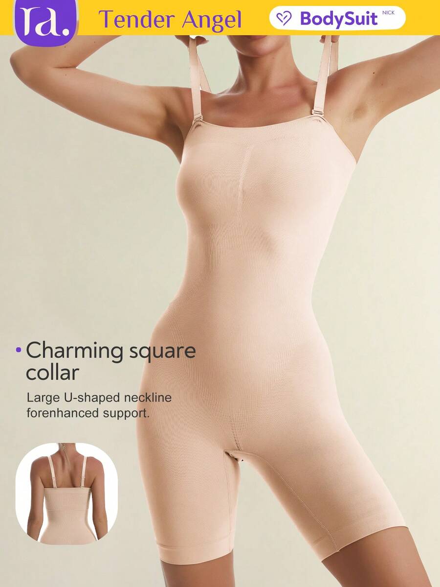 Tender Angel 2024新款镂空后背罗纹细肩带瑜伽连体裤，性感紧身，修身设计 - 米色 - 查看 1