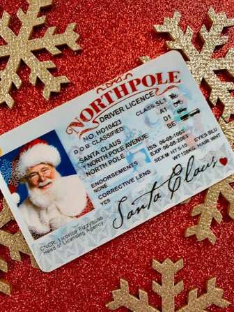 1pc Santa Claus Lost Drivers License Christmas Decorations, Santa Sleigh Flying License ID Card, Santa Claus Card Flight License Christmas Eve Key Box Gift Xmas Tree Ornament,Christmas