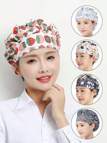 1 件装烹饪帽制服骷髅可调节透气餐厅厨房厨师帽磨砂图案护士帽外科医院医疗制服印花可洗专业工作帽用于头发固定万圣节 - 1pcs - 查看 10