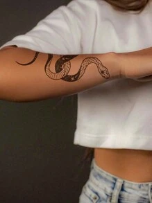 1 Sheets Large Size Body Art Temporary Tattoo Stickers For Women Or Men, Black Retro Style Starry Sky Snake Pattern, Waterproof Fake Tattoo, Lasts 2-5 Days, Covering Scars,Can Be Used On Arms Wrist Shoulders Legs Waist Neck Hand Chest Thighs Finger Ankle, Suitable For Parties, Gifts, Vacations, Body Decoration