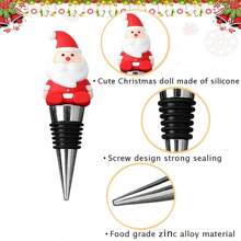 Lote de 3, 4 ó 5 Tapones reutilizables para botellas de vino con diseño aleatorio de Papá Noel, de aleación metálica, decoraciones navideñas para tapones de botellas de vino y bebidas, para fiestas de Navidad, cumpleaños y regalos
