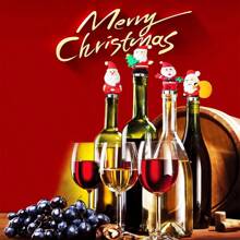 Lote de 3, 4 ó 5 Tapones reutilizables para botellas de vino con diseño aleatorio de Papá Noel, de aleación metálica, decoraciones navideñas para tapones de botellas de vino y bebidas, para fiestas de Navidad, cumpleaños y regalos