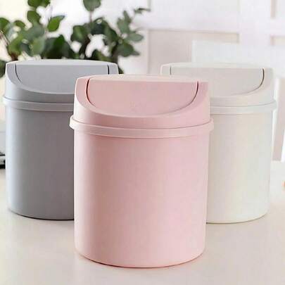 1 件迷你垃圾桶，带盖小垃圾桶，桌面垃圾桶，塑料桌面废纸篓，旋转顶部设计，防止气味泄漏，用于在桌子上存放果皮和纸屑以保持整洁，适用于浴室、家庭办公桌装饰、咖啡桌、办公室、客厅、书房