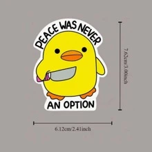 1 件带刀小鸡贴纸 - “和平从来都不是选项”有趣可爱的表情包贴花 - 适用于汽车、卡车、货车、SUV 窗户、雪人、玻璃杯的乙烯基 - 耐用、防水、抗紫外线 - 带刀鸭表情包，幽默爱好者配件 - 非常适合笔记本电脑、水瓶、带有异想天开的魅力的个性化装备 - 彩色 - 查看 9