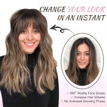 Megito Clip In Bangs 360° Cover Mini Hair Topper Curly Bangs Hair Clip Fake Bangs Synthetic Wavy Hair Toppers For Women French Clip In Hair Extensions For Daily Wear - Black - View 5