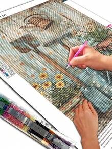 美丽的花园 5D 钻石画套件，全圆形钻石马赛克套件（带工具），钻石刺绣工艺礼物，适合成人初学者，家居墙壁装饰和房间装饰，生日礼物 - 彩色 - 查看 3