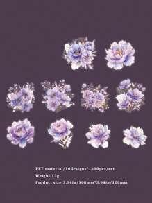 10 张/包大尺寸高品质金属花卉贴纸，适用于剪贴簿和日记本，防水 PET 材料 - 彩色 - 查看 16