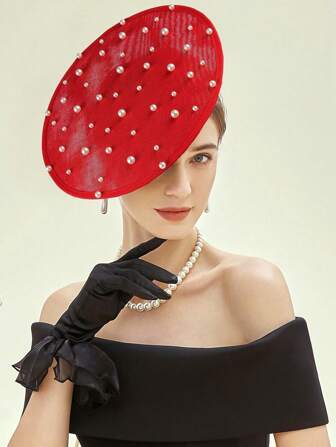 1pc Fascinator Hat Cocktail Tea Party Fascinator Pearl Rivet Headband Flat Kentucky Derby Fascinators For Wedding Halloween