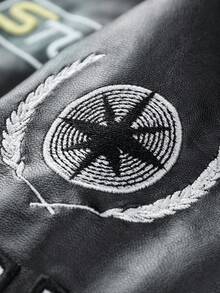 女士时尚休闲宽松修身夹克皮夹克黑色春季款 - 黑色 - 查看 5