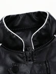 女士时尚休闲宽松修身夹克皮夹克黑色春季款 - 黑色 - 查看 10