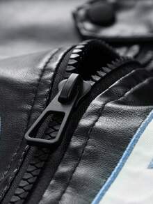 女士时尚休闲宽松修身夹克皮夹克黑色春季款 - 黑色 - 查看 6