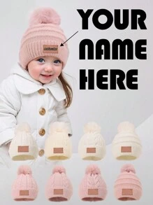 Personalized Baby Hat, Single Pom Pom Hat, Baby Hat Custom Name Newborn Beanie For Toddler Hat Baby Girl Kinds Hat 1-3 Years Newborn Baby Gift Back To School Winter Gift Ideas Boy Girl Valentine's Day - Multicolor - View 1