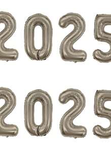 Kit With 4 Metallic Balloons Number 2025 Silver 70cm New Year's Eve Party - Bạc - Xem 1