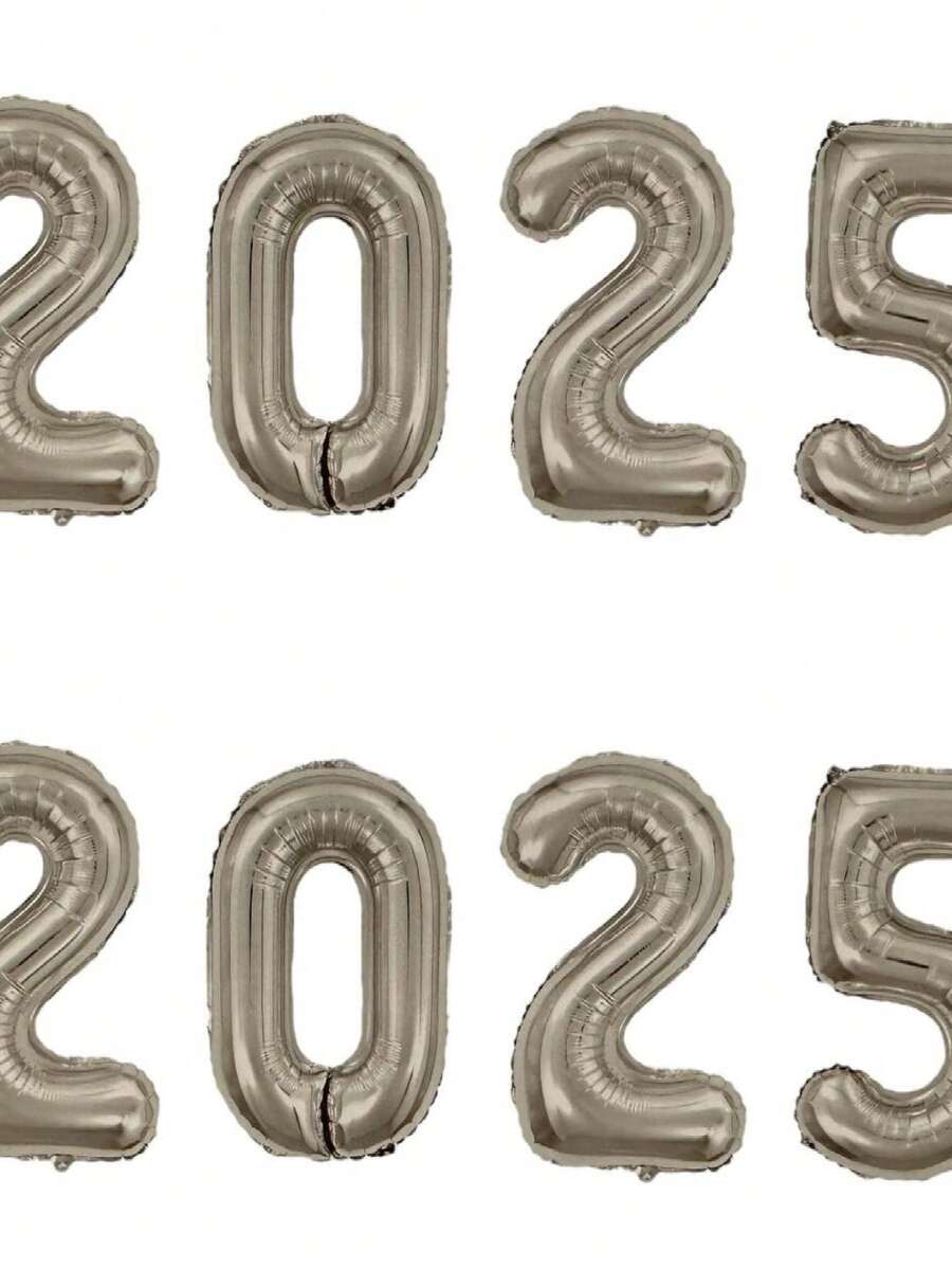 Kit With 4 Metallic Balloons Number 2025 Silver 70cm New Year's Eve Party - Bạc - Xem 1