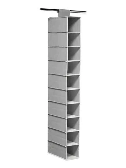 Organizador de Clóset Colgante, Estantes Colgantes para Clóset con 10 Compartimentos, Ahorra Espacio, para Dormitorio y Salón, 30 * 15 * 120cm, Gris