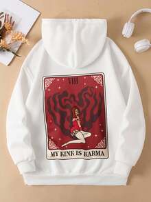 Graphic Print Hoodie, Drawstring Casual Hooded Sweatshirt For Winter & Fall, Women's Clothing - 白色 - 查看 1
