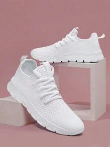 Women's  Comfortable Footwear Trainers Mesh Breathable Sneakers Outdoor Walking Shoes Fashion Casual Shoes Non Slip Flat Sports Shoes White - White - View 4