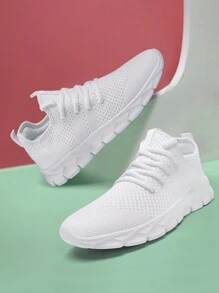 Women's  Comfortable Footwear Trainers Mesh Breathable Sneakers Outdoor Walking Shoes Fashion Casual Shoes Non Slip Flat Sports Shoes White - White - View 2