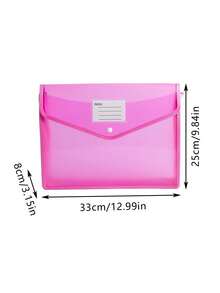 1pc A4 Plastic File Folders,Envelope Expanding File Wallet Organizer With Snap Closure And Pocket Waterproof Transparent Document Bag Suitable For School Office Home - Pink - View 5