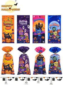 50 chiếc Người tuyết Halloween & Giáng sinh, Người bánh gừng, Túi đựng bánh quy phẳng OPP hoạt hình, Túi đựng kẹo trang trí in hình ma & bí ngô - Nhiều màu - Xem 9