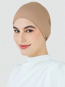 1 pieza Turbante de mujer con pliegues de unicolor antideslizante, banda elástica para la cabeza, gorro hiyab deportivo cómodo y transpirable, accesorio de abayas para uso diario, playa, vacaciones, accesorios, artículo esencial de viaje - Camel - Ver 5