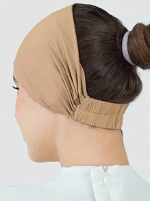 1 pieza Turbante de mujer con pliegues de unicolor antideslizante, banda elástica para la cabeza, gorro hiyab deportivo cómodo y transpirable, accesorio de abayas para uso diario, playa, vacaciones, accesorios, artículo esencial de viaje - Camel - Ver 2