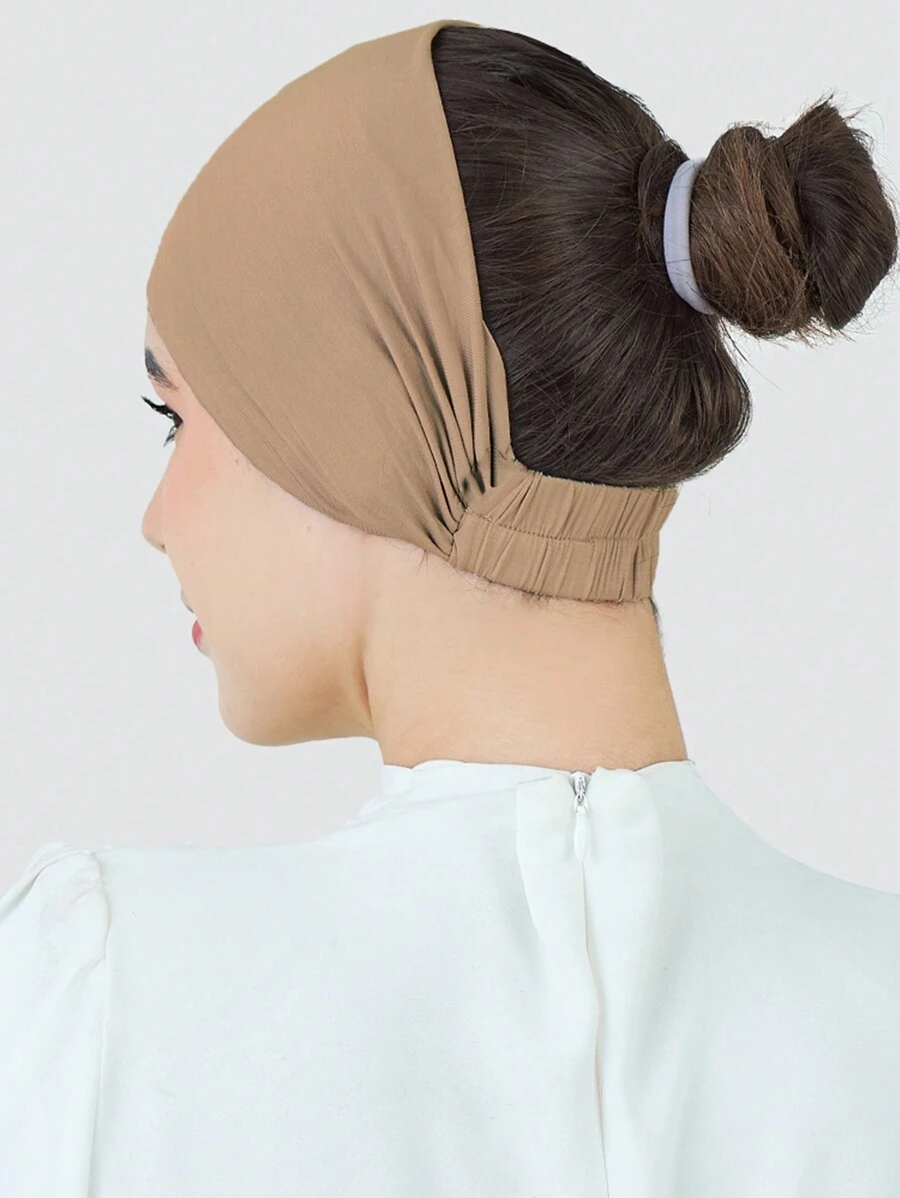 1 pieza Turbante de mujer con pliegues de unicolor antideslizante, banda elástica para la cabeza, gorro hiyab deportivo cómodo y transpirable, accesorio de abayas para uso diario, playa, vacaciones, accesorios, artículo esencial de viaje - Camel - Ver 1