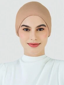 1 pieza Turbante de mujer con pliegues de unicolor antideslizante, banda elástica para la cabeza, gorro hiyab deportivo cómodo y transpirable, accesorio de abayas para uso diario, playa, vacaciones, accesorios, artículo esencial de viaje - Camel - Ver 3