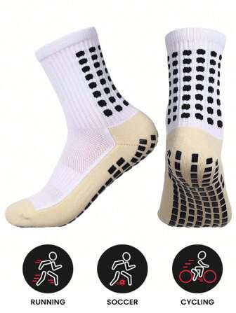 [1 paire blanc] Chaussettes de football respirantes, anti-dérapantes, absorbant la transpiration et résistantes à l'usure pour les sports de plein air et les exercices de fitness