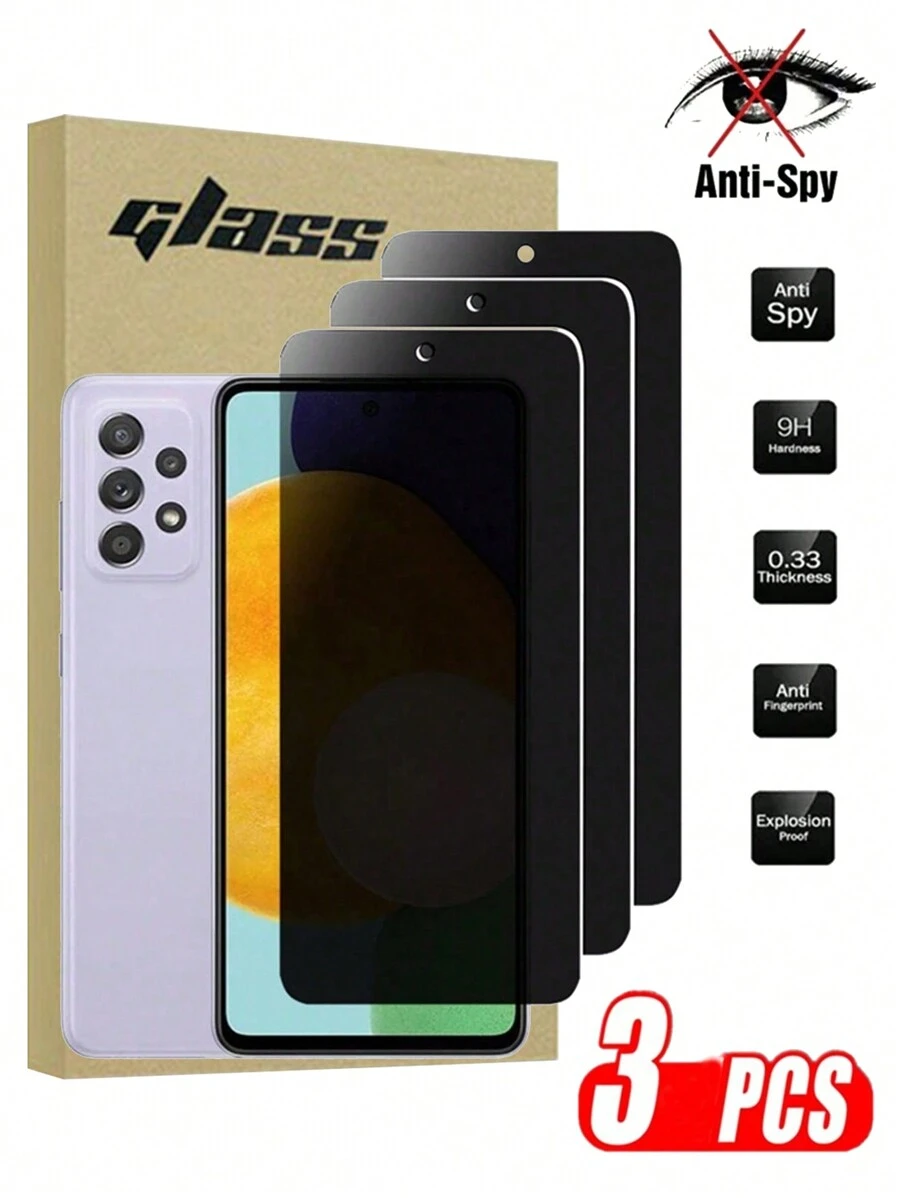 3 pezzi/confezione Pellicola protettiva in vetro temperato anti-urto, anti-acqua, anti-graffio, in nero, compatibile con Samsung A22, A72, A12, A32, 4g & 5g A21s, A30s, A51, A71, A41, A21, A31, F22, A33, A73, A03 Core, A20s, A30s, A50s, copertura completa, facile da installare, ultra chiara, senza bolle, protezione della privacy anti-spia, pellicola in vetro per la privacy anti-impronte, regalo ideale per compleanni, Pasqua, Giorno del Presidente, Natale, per famiglia, amici, ragazzi, fidanzate, accessori per telefono