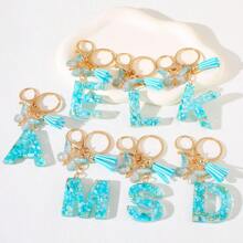 Llavero con letra del alfabeto en azul cielo con flecos de mariposa, llavero con inicial de piedra de resina con mosquetón - Accesorio decorativo de llavero para mujer, niña, mochila, colgante, accesorios para bolso, cordones con portaidentificación, accesorios para coche, encantos para bolso, regalo de Navidad, regalo para maestra, amiga, hermana - Multicolor - Ver 13