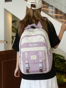 Women's Waterproof Nylon School Backpack With Anti-Theft Pouch On The Back Of The Backpack - Màu Lilac Tím - Xem 1
