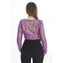 SHEIN SHINE! BEAUTIFUL PURPLE SEQUIN TOP - Violet Purple - View 3
