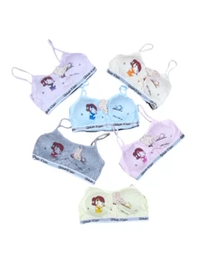 6 Pieces Bra With Removable Cups For Girls, One Size (Colors And Designs Are Sent Randomly Depending On Inventory) - Multicolor - View 1