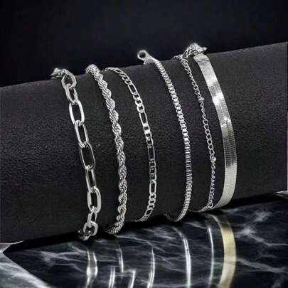6pcs/Set Simple Design Bracelets | Fashionable Unisex | Perfect Daily Wear & Gift Choice | Suitable For Various Outfits
