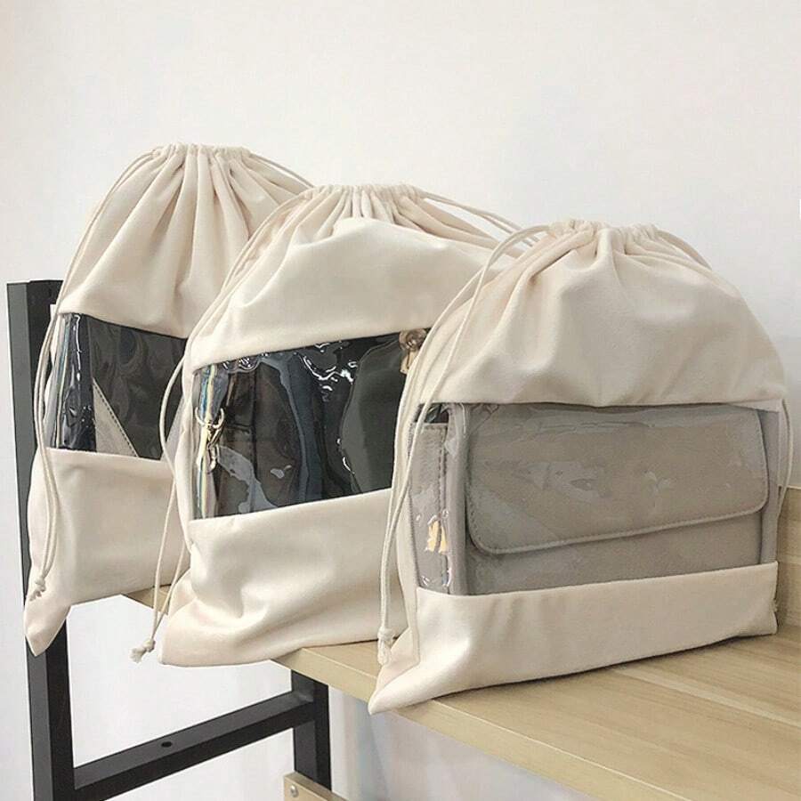 Suede Dust Bag Transparent Storage Bag Luxury Handbag Protective Pouch With Drawstring Female Bag Organizer - Beige - View 1