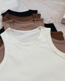 Basic Women's Tank Top Fashion Blogger 2024 - 摩卡棕 - 查看 2