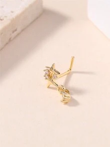 KARYOKO Thời trang Đinh mũi lủng lẳng Thiết kế ngôi sao CZ trắng sáng dễ thương Nhẫn mũi lủng lẳng hình chữ L cho phụ nữ Trang sức xỏ khuyên cơ thể màu vàng bạc cỡ 20 - Ghim hình chữ L - Xem 3