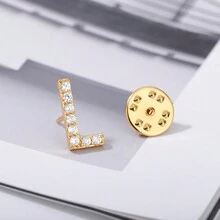 1pc Shiny Crystal A-Z Letter Brooches For Women Initial Name Brooch Pins For Suit Shirt Collar Accessories New Rhinestone Brooch Jewelry - Gold - View 7