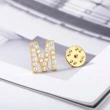 1pc Shiny Crystal A-Z Letter Brooches For Women Initial Name Brooch Pins For Suit Shirt Collar Accessories New Rhinestone Brooch Jewelry - Gold - View 3
