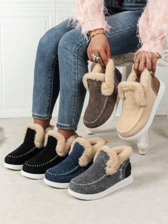 Women's Cozy Plush Slip-On Flat Short Boots, Winter,Fur Boots