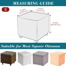 Small Stretch Knitted Jacquard Square Ottoman Cover Thick Ottoman Slipcover Square Storage Ottoman Cover Foot Stool Cover With Elastic Bottom - Beige - View 8